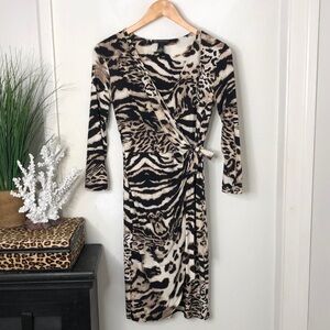 INC Animal Print  Leopard Tiger Zebra‎ Safari Stretch Knit Wrap Dress Sz XS